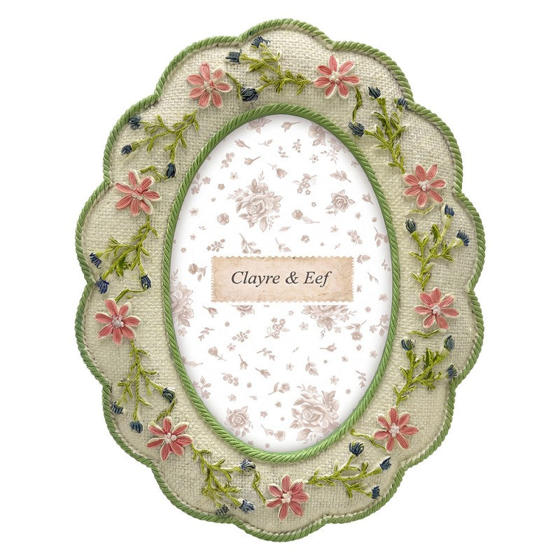Clayre & Eef Fotorahmen Landhausstil Oval Streublümchen 10x15 cm - 2F1390
