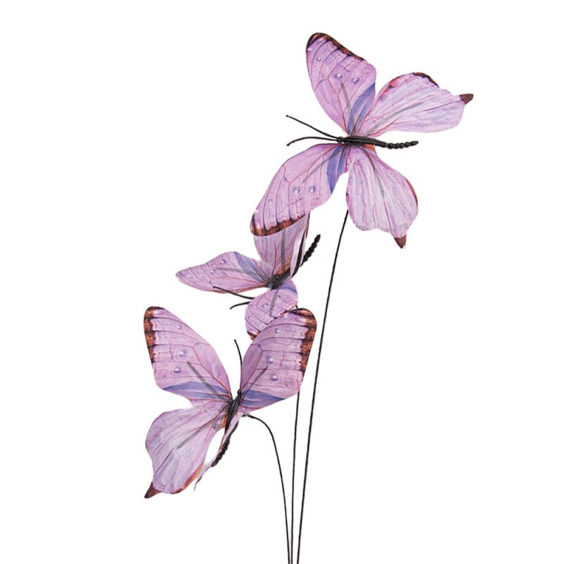 Clayre & Eef Dekozweig „Schmetterlinge“ aus Textil in violett, 10x10x65 cm (50867)