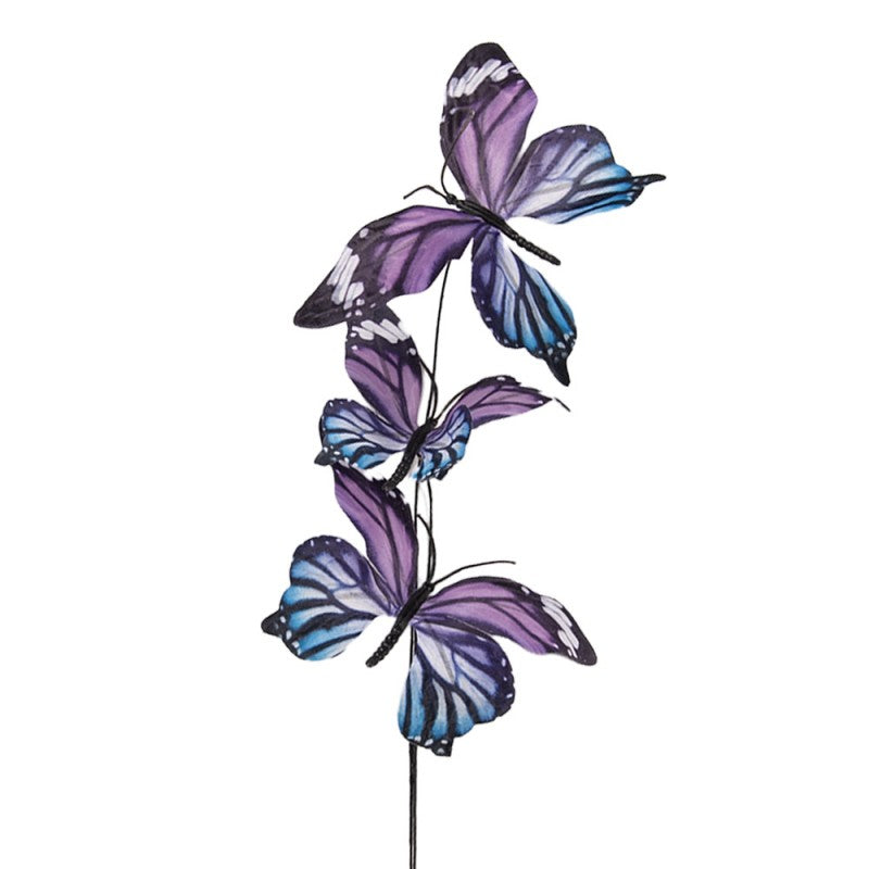 Clayre & Eef Dekozweig „Schmetterlinge“ aus Textil in lila-blau, 10x10x65 cm (50870)