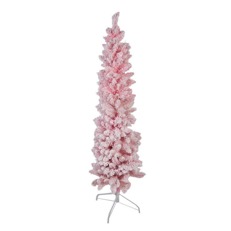 Künstlicher Weihnachtsbaum verschneit Slim Pencil Tree Rosa Weiß 30x30x120 cm von Clayre & Eef (50899S)