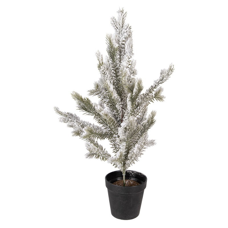 Deko-Weihnachtsbaum im Topf verschneit Grün Weiß 20x20x60 cm von Clayre & Eef (50917)