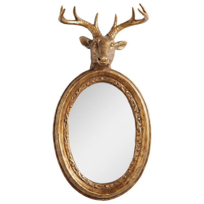 Barocker Wandspiegel mit Hirschkopf & Geweih Antikgold Oval 30x21x57 cm von Clayre & Eef (52S352)