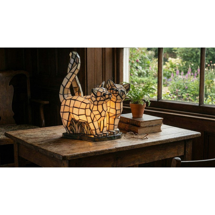 LumiLamp - Tiffany Stehlampe Lichtfigur Katzen 1x E14 Max. 40W 5LL-1187 - ca. 36 x 28 cm