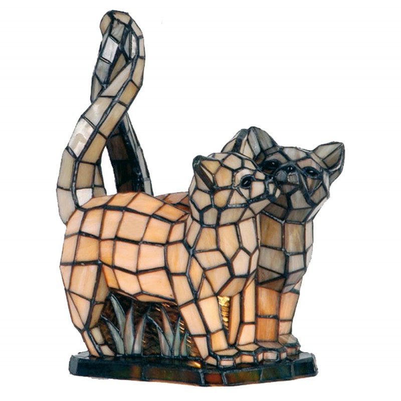 LumiLamp - Tiffany Stehlampe Lichtfigur Katzen 1x E14 Max. 40W 5LL-1187 - ca. 36 x 28 cm