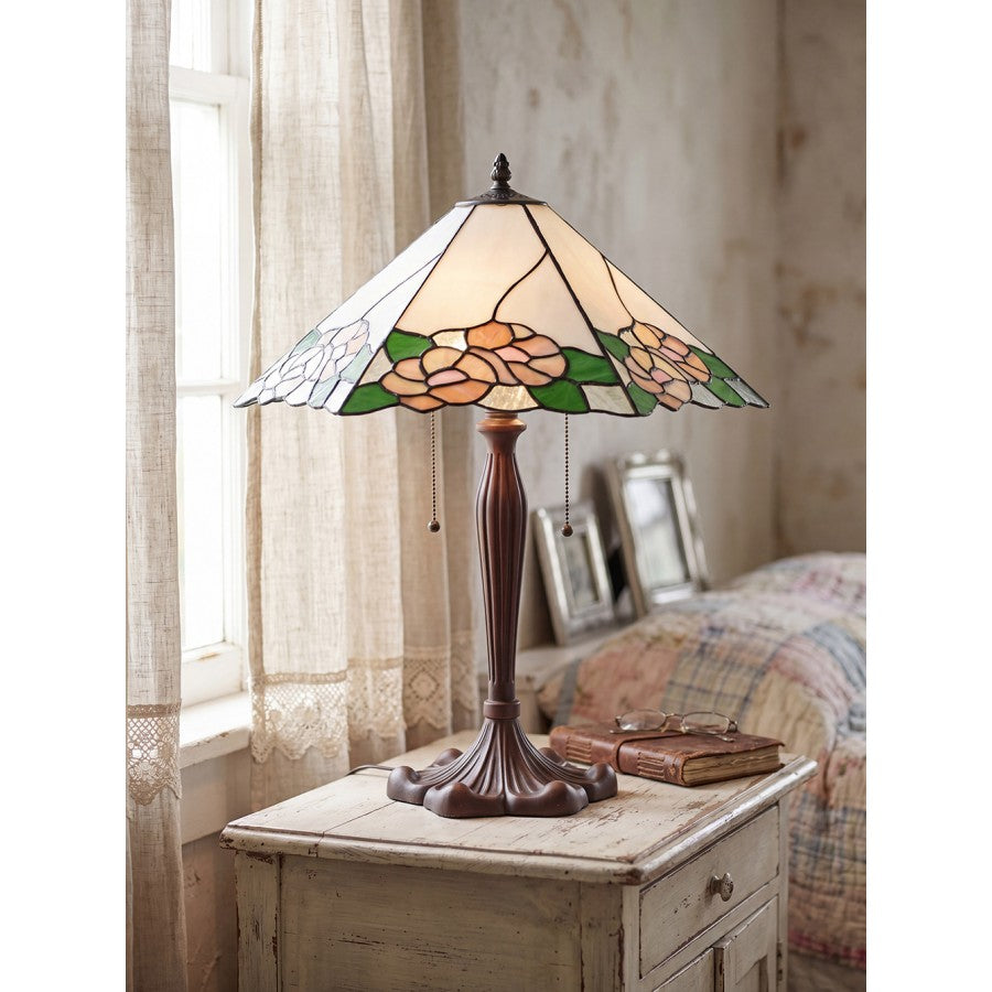 LumiLamp Tiffany Tischleuchte 44x61x64 cm – Handgefertigte Jugendstil Lampe Weiß | 5LL-1213