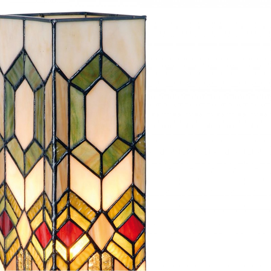 LumiLamp Tiffany Lichtsäule ca. 35 x 12,5 cm – Handgefertigte Jugendstil Lampe Mehrfarbig / Beige | 5LL-3085