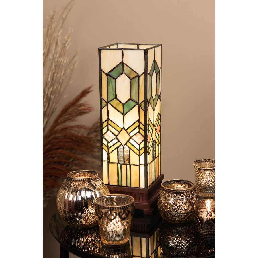 LumiLamp Tiffany Lichtsäule ca. 35 x 12,5 cm – Handgefertigte Jugendstil Lampe Mehrfarbig / Beige | 5LL-3085