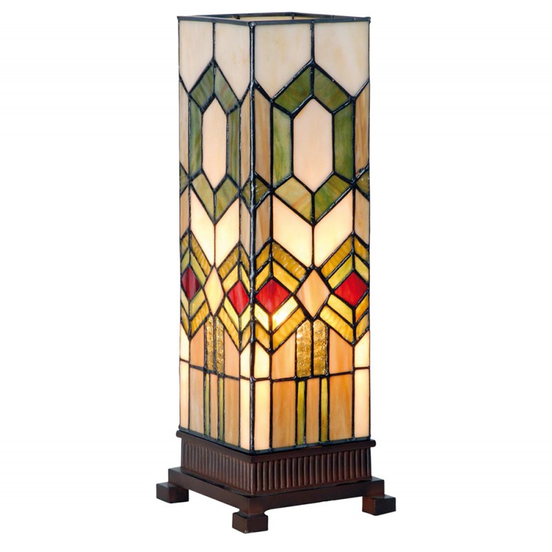 LumiLamp Tiffany Lichtsäule ca. 35 x 12,5 cm – Handgefertigte Jugendstil Lampe Mehrfarbig / Beige | 5LL-3085