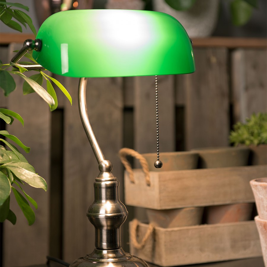 LumiLamp Tiffany Bankerlampe / Schreibtischleuchte 27 x 40 cm – Handgefertigte Jugendstil Lampe Grün | 5LL-5100