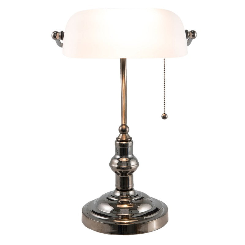 LumiLamp Tiffany Bankerlampe / Schreibtischleuchte 27 x 23 x 42 cm – Handgefertigte Jugendstil Lampe Weiß | 5LL-5100W