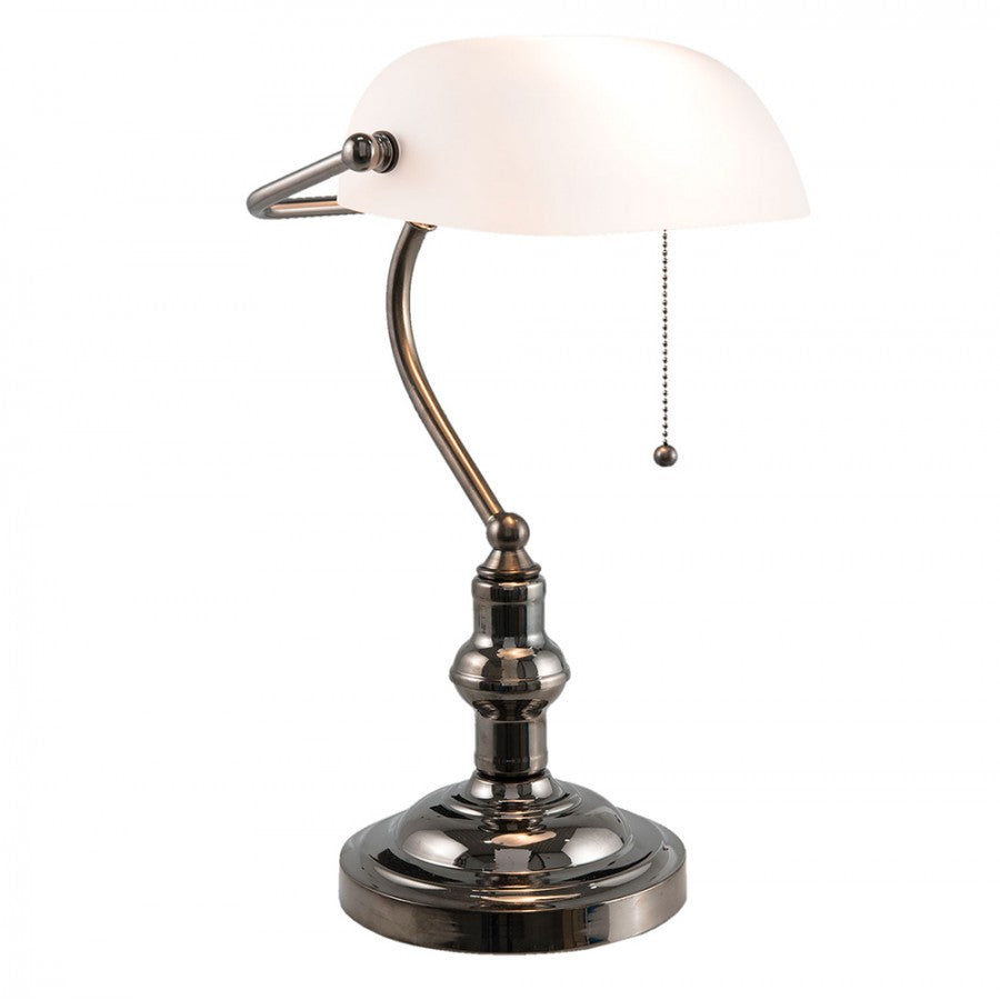 LumiLamp Tiffany Bankerlampe / Schreibtischleuchte 27 x 23 x 42 cm – Handgefertigte Jugendstil Lampe Weiß | 5LL-5100W