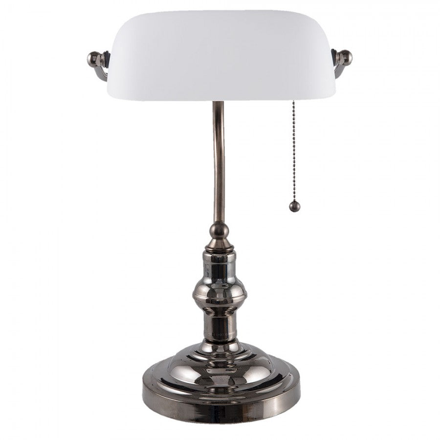 LumiLamp Tiffany Bankerlampe / Schreibtischleuchte 27 x 23 x 42 cm – Handgefertigte Jugendstil Lampe Weiß | 5LL-5100W