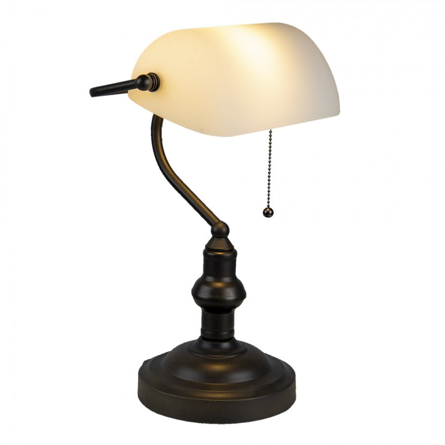 LumiLamp Tiffany Bankerlampe / Schreibtischleuchte Ø 27*40 cm – Handgefertigte Jugendstil Lampe Weiß | 5LL-5125W