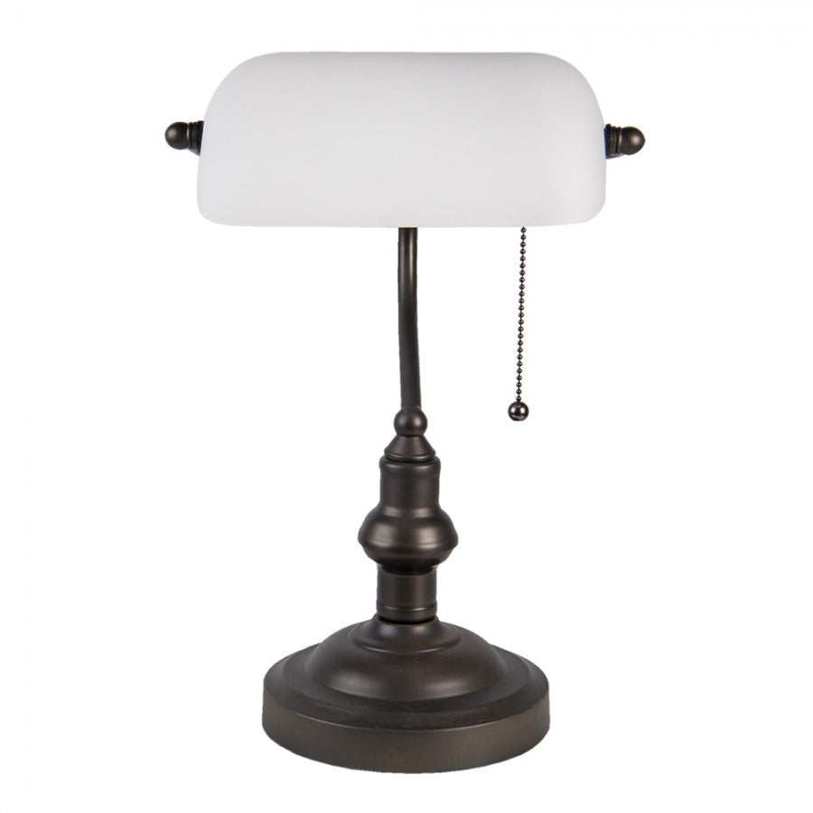 LumiLamp Tiffany Bankerlampe / Schreibtischleuchte Ø 27*40 cm – Handgefertigte Jugendstil Lampe Weiß | 5LL-5125W