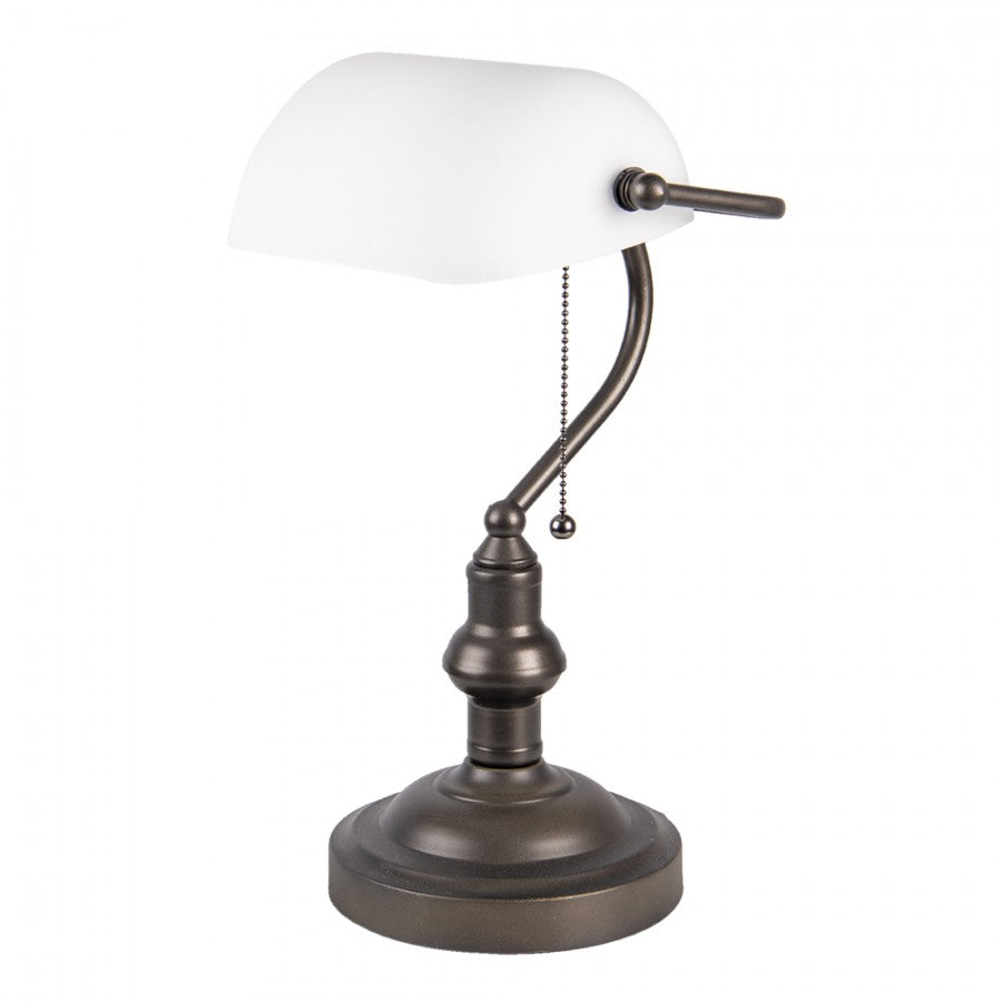 LumiLamp Tiffany Bankerlampe / Schreibtischleuchte Ø 27*40 cm – Handgefertigte Jugendstil Lampe Weiß | 5LL-5125W