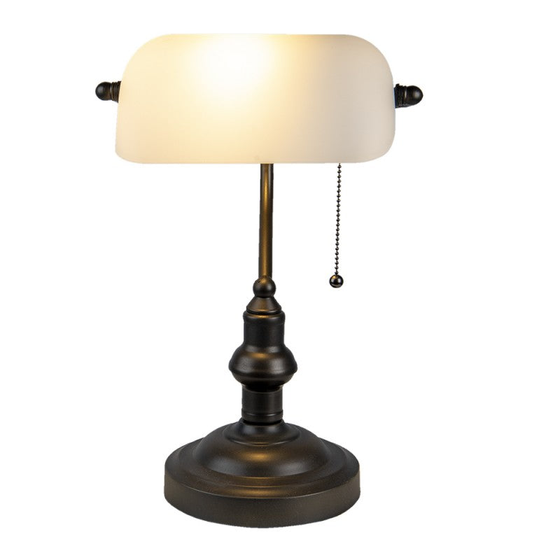 LumiLamp Tiffany Bankerlampe / Schreibtischleuchte Ø 27*40 cm – Handgefertigte Jugendstil Lampe Weiß | 5LL-5125W