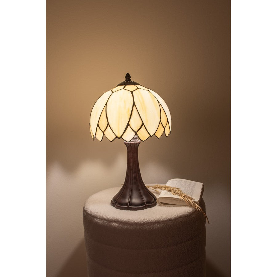 LumiLamp Tiffany Tischleuchte Ø 25x42 cm – Handgefertigte Jugendstil Tischlampe Lotusblüte Creme & Beige | E14