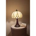 LumiLamp Tiffany Tischleuchte Ø 25x42 cm – Handgefertigte Jugendstil Tischlampe Lotusblüte Creme & Beige | E14