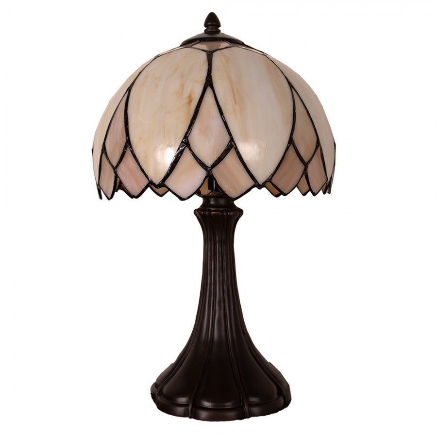 LumiLamp Tiffany Tischleuchte Ø 25x42 cm – Handgefertigte Jugendstil Tischlampe Lotusblüte Creme & Beige | E14