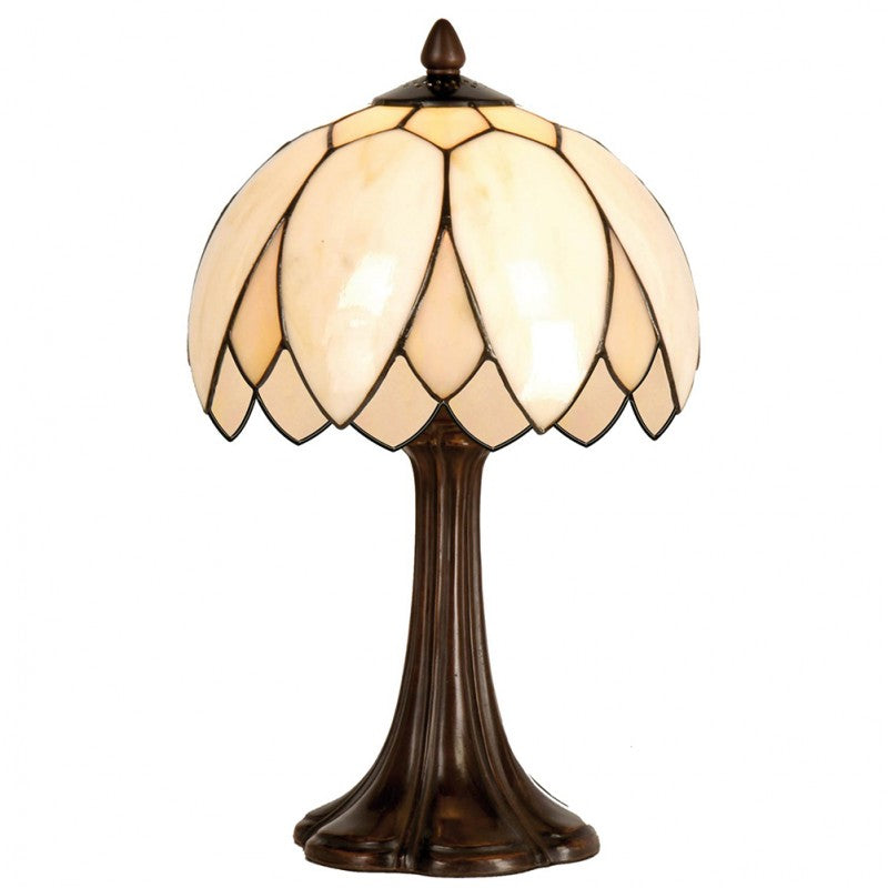 LumiLamp Tiffany Tischleuchte Ø 25x42 cm – Handgefertigte Jugendstil Tischlampe Lotusblüte Creme & Beige | E14