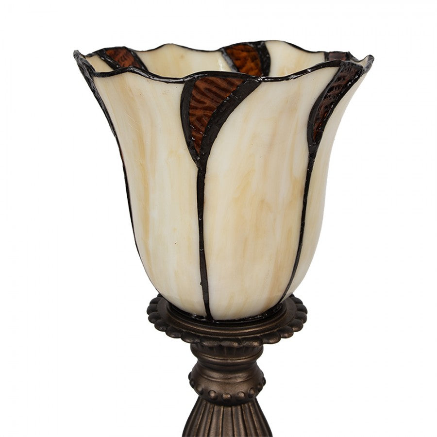 LumiLamp Tiffany Tischleuchte Ø 16x32 cm – Handgefertigte Jugendstil Tischlampe Kelch Beige & Bernstein | E14