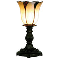 LumiLamp Tiffany Tischleuchte Ø 16x32 cm – Handgefertigte Jugendstil Tischlampe Kelch Beige & Bernstein | E14