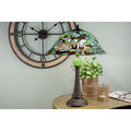 LumiLamp Tiffany Tischleuchte Ø 47x60 cm – Handgefertigte Jugendstil Lampe Libelle & Seerose Türkis, Grün & Rosa | 2x E27