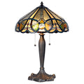 LumiLamp Tiffany Tischleuchte Ø 41x61 cm – Handgefertigte Jugendstil Tischlampe Medaillon Beige, Bernstein & Grün | 2x E27