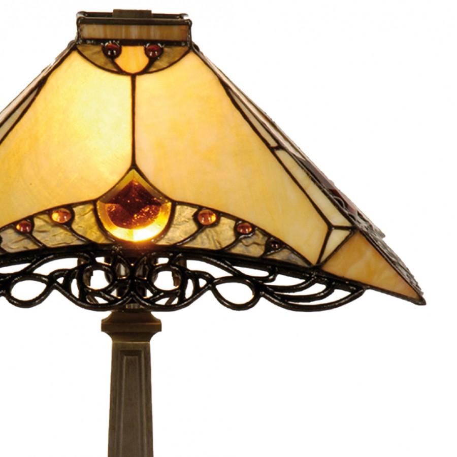 LumiLamp Tiffany Tischleuchte 36x36x50 cm – Handgefertigte Art Déco Tischlampe Pyramide Beige & Bernstein | E27