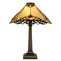 LumiLamp Tiffany Tischleuchte 36x36x50 cm – Handgefertigte Art Déco Tischlampe Pyramide Beige & Bernstein | E27