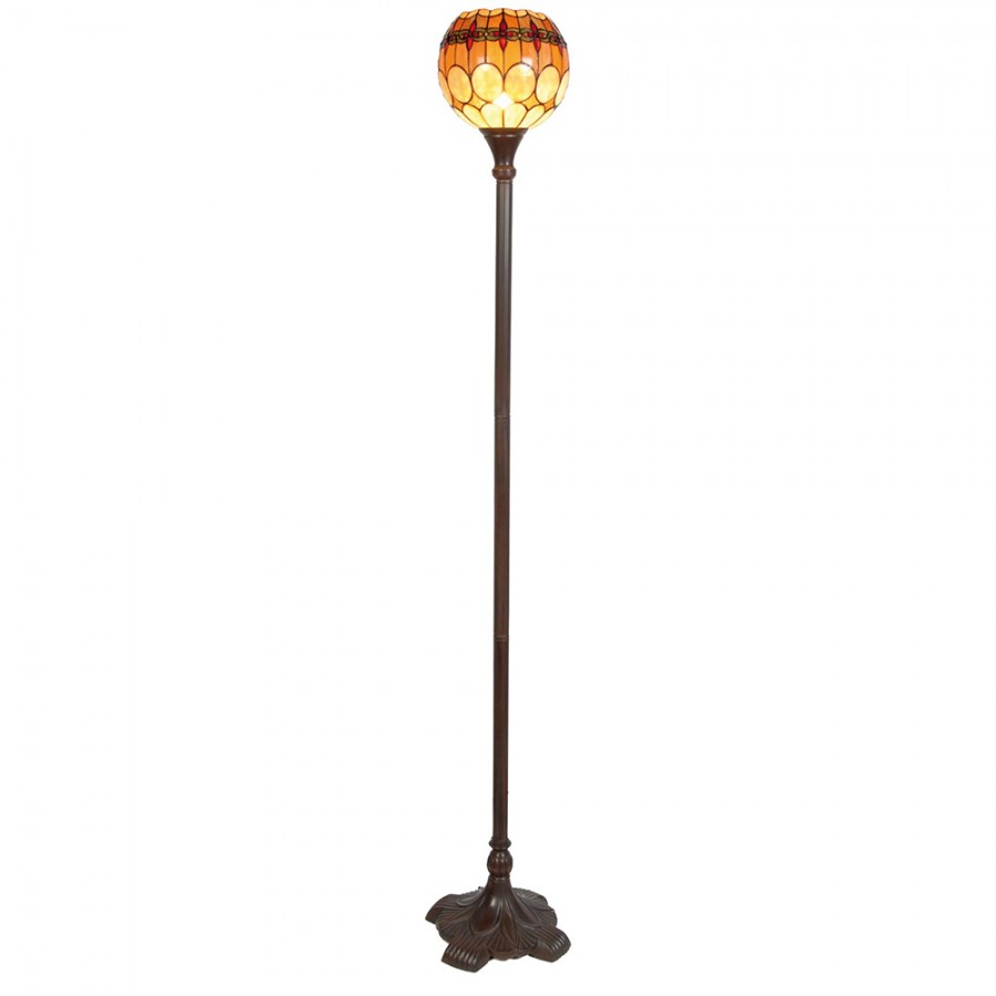 LumiLamp - Warme Lichtkugel: Tiffany Stehlampe in Braun-Gelb für Landhaus-Gemütlichkeit