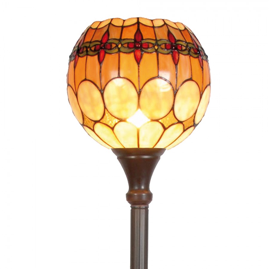 LumiLamp - Warme Lichtkugel: Tiffany Stehlampe in Braun-Gelb für Landhaus-Gemütlichkeit