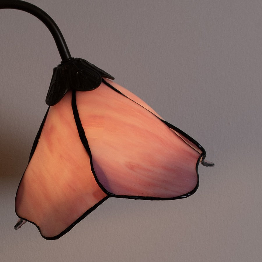 LumiLamp Tiffany Tischleuchte 30x48 cm – Handgefertigte Jugendstil Lampe Blumenkelch Rosa & Violett | E14
