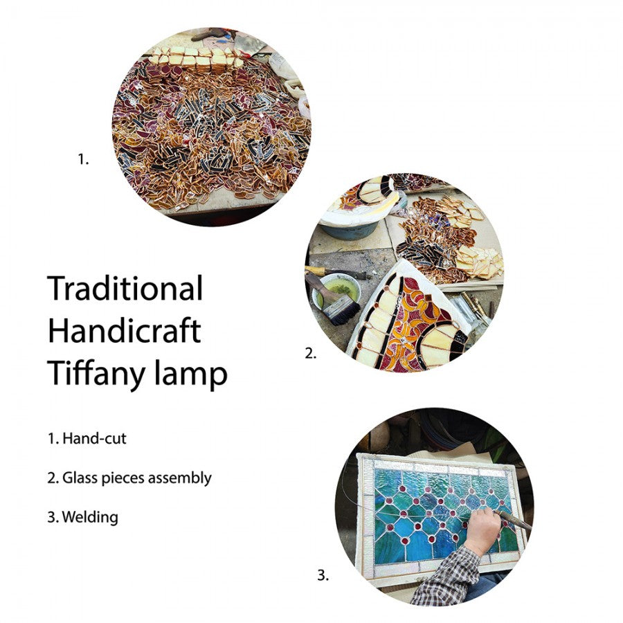 LumiLamp Tiffany Tischleuchte 30x48 cm – Handgefertigte Jugendstil Lampe Blumenkelch Rosa & Violett | E14