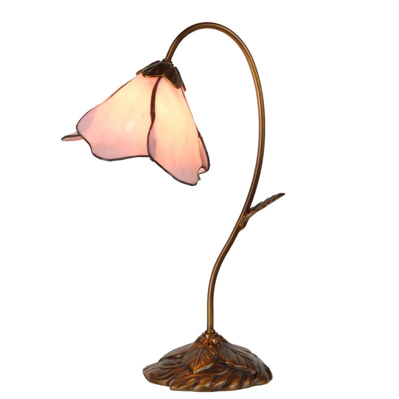 LumiLamp Tiffany Tischleuchte 30x48 cm – Handgefertigte Jugendstil Lampe Blumenkelch Rosa & Violett | E14
