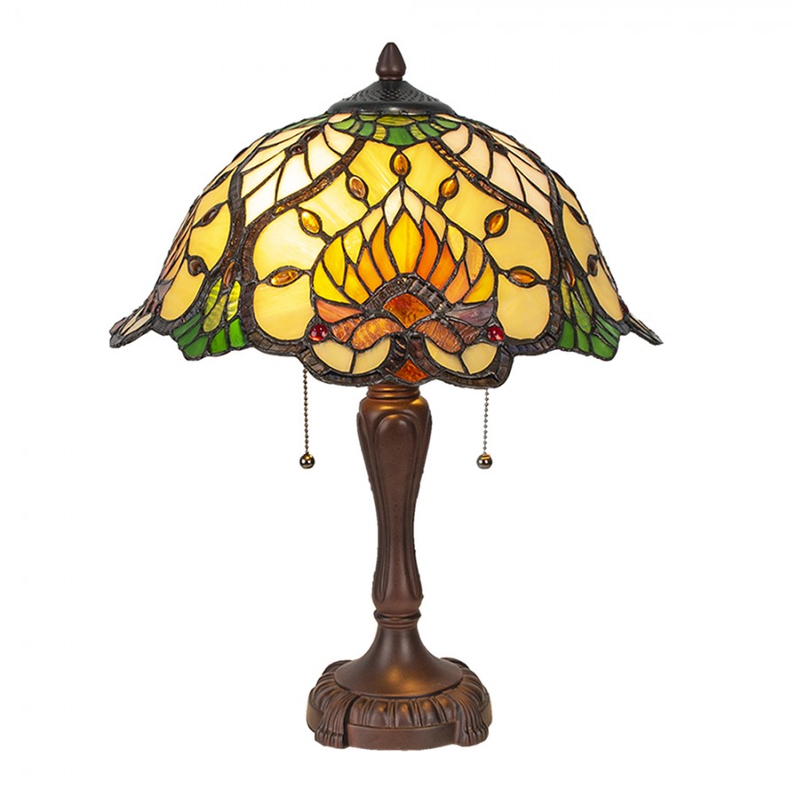 LumiLamp Tiffany Tischleuchte Standard – Handgefertigte Jugendstil Lampe Mehrfarbig / Beige | 5LL-5390