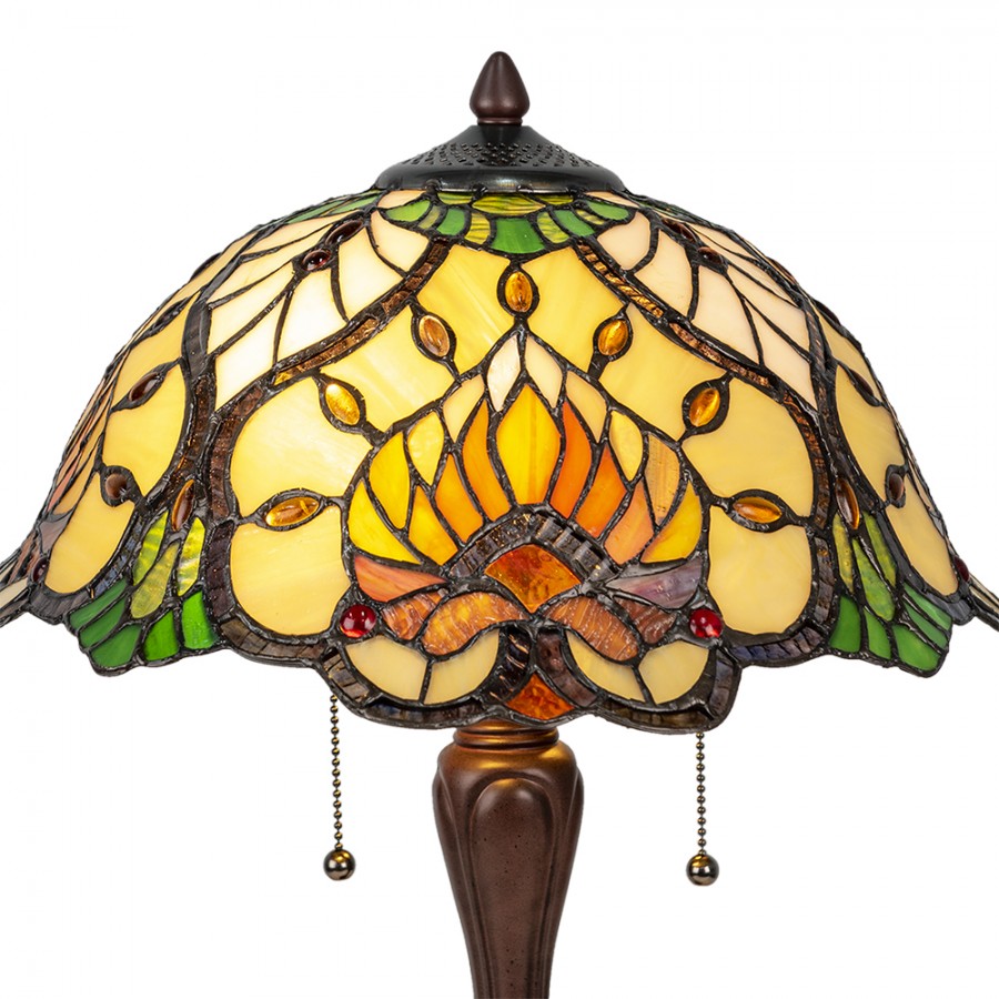 LumiLamp Tiffany Tischleuchte Standard – Handgefertigte Jugendstil Lampe Mehrfarbig / Beige | 5LL-5390