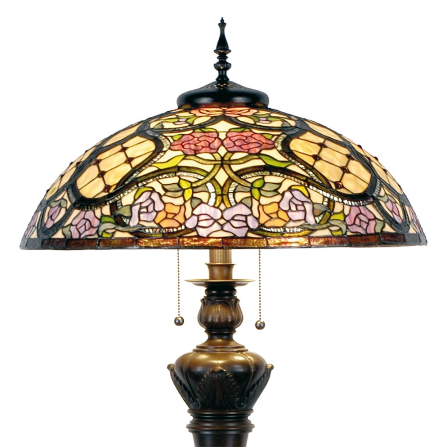 LumiLamp - Romantische Rosen-Oase: XL Tiffany Stehlampe in Rosa & Beige - ( ca. 55 cm)