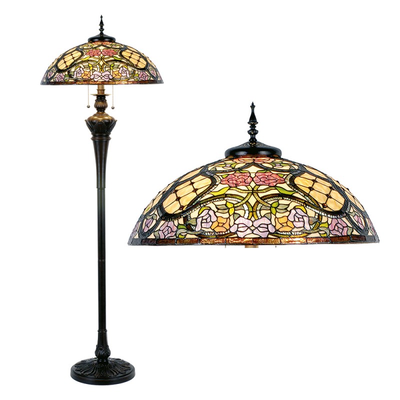 LumiLamp - Romantische Rosen-Oase: XL Tiffany Stehlampe in Rosa & Beige - ( ca. 55 cm)