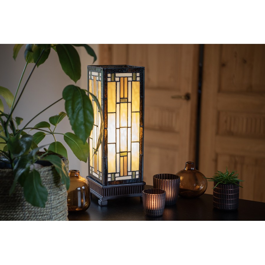 LumiLamp Tiffany Lichtsäule 18*45 cm – Handgefertigte Jugendstil Lampe Braun | 5LL-5445