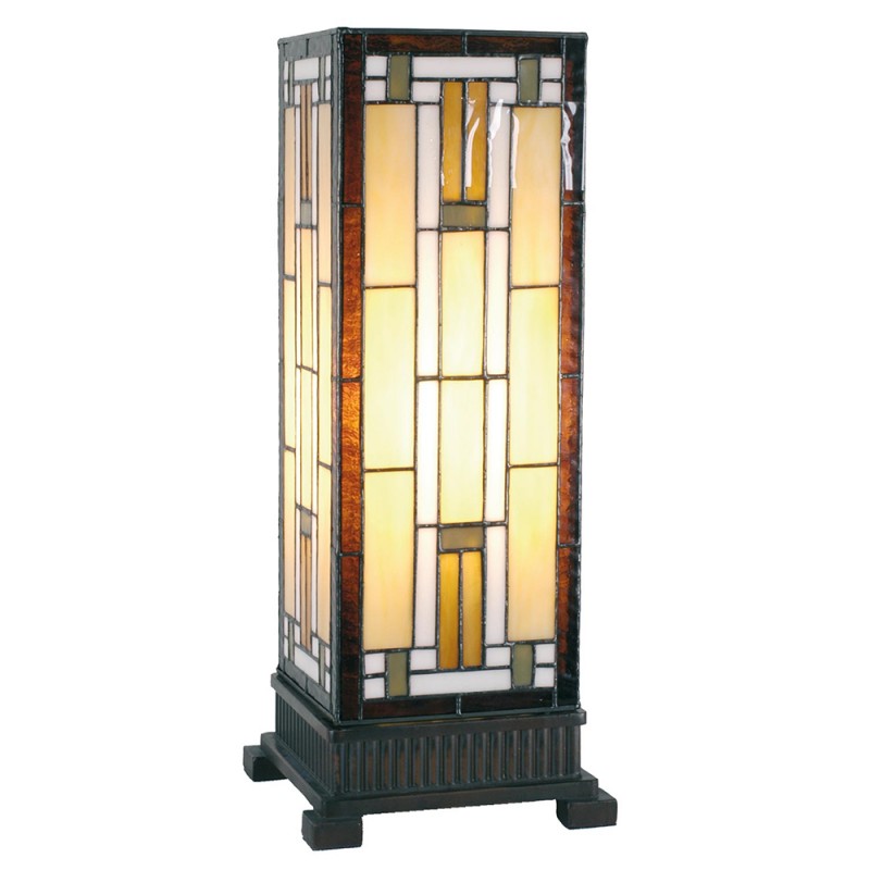 LumiLamp Tiffany Lichtsäule 18*45 cm – Handgefertigte Jugendstil Lampe Braun | 5LL-5445