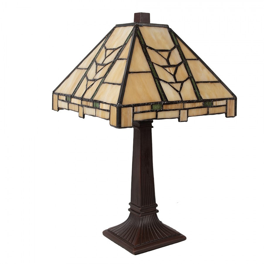 LumiLamp Tiffany Tischleuchte 23x23x38 cm – Handgefertigte Jugendstil Lampe Beige | 5LL-5450