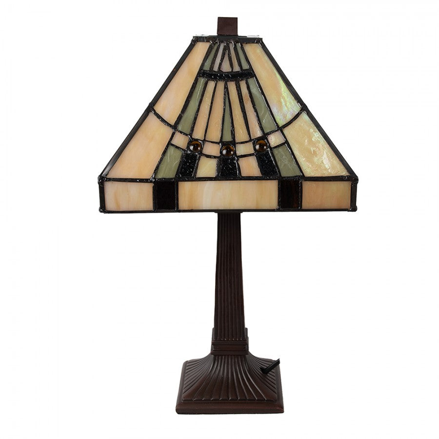 LumiLamp Tiffany Tischleuchte 23x23x38 cm – Handgefertigte Jugendstil Lampe Beige | 5LL-5451