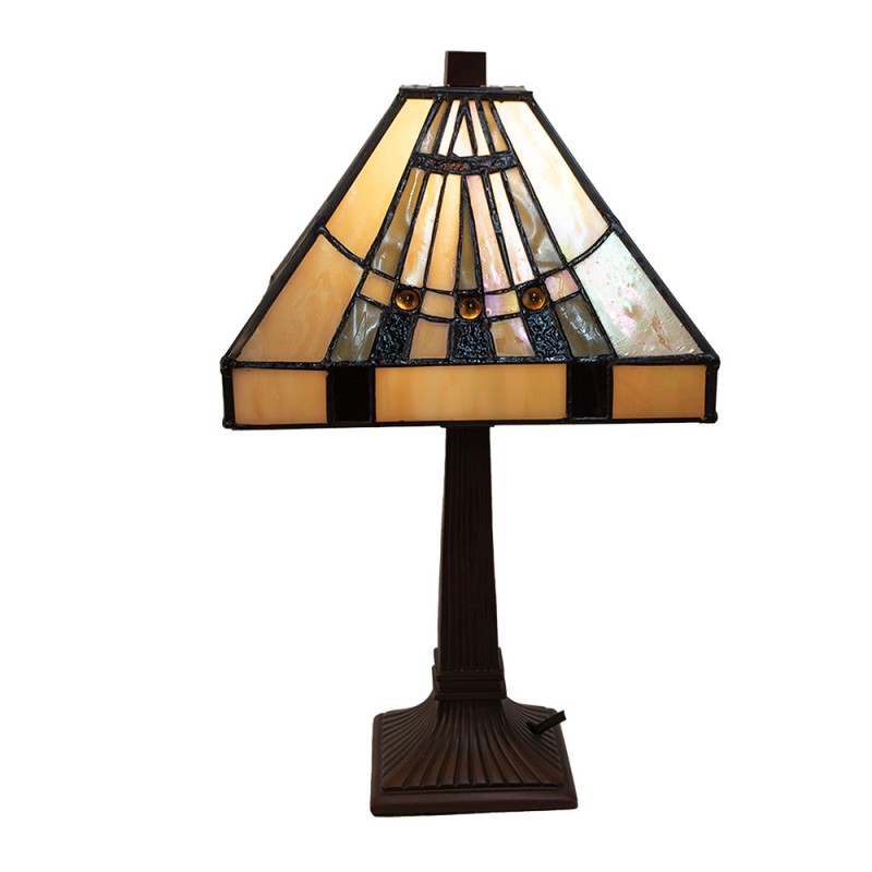 LumiLamp Tiffany Tischleuchte 23x23x38 cm – Handgefertigte Jugendstil Lampe Beige | 5LL-5451