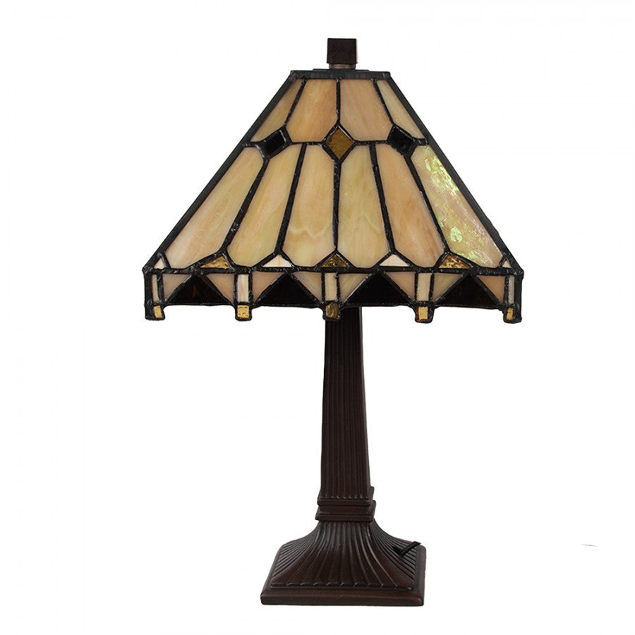 LumiLamp Tiffany Tischleuchte 23x23x38 cm – Handgefertigte Jugendstil Lampe Beige | 5LL-5452