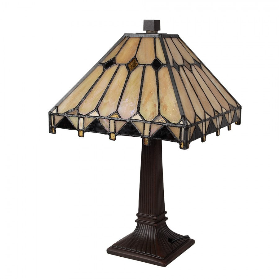 LumiLamp Tiffany Tischleuchte 23x23x38 cm – Handgefertigte Jugendstil Lampe Beige | 5LL-5452
