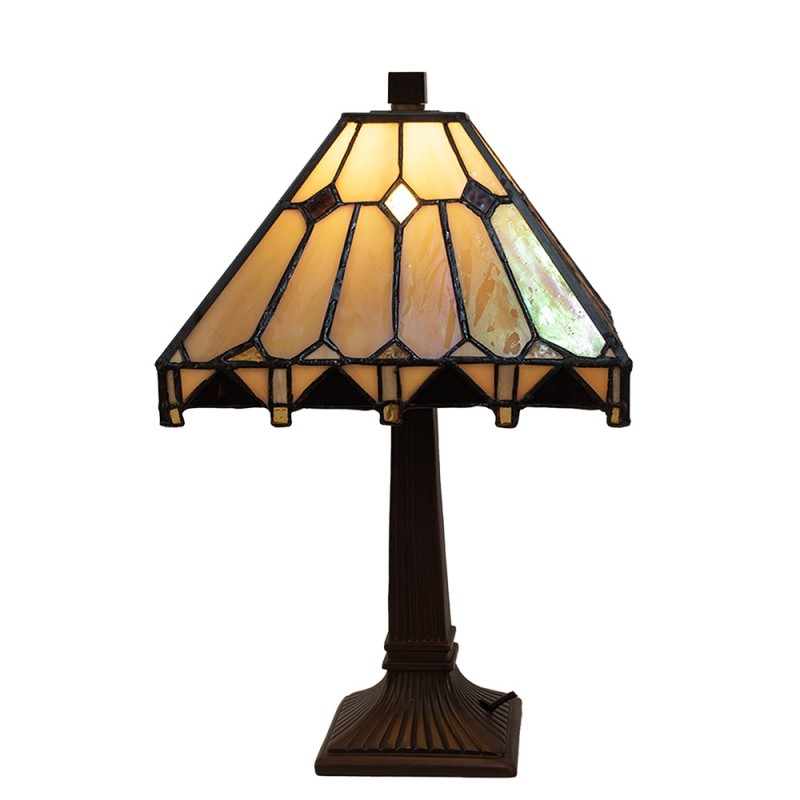 LumiLamp Tiffany Tischleuchte 23x23x38 cm – Handgefertigte Jugendstil Lampe Beige | 5LL-5452