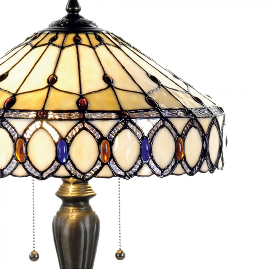 LumiLamp Tiffany Tischleuchte Standard – Handgefertigte Jugendstil Lampe Mehrfarbig / Beige | 5LL-5497