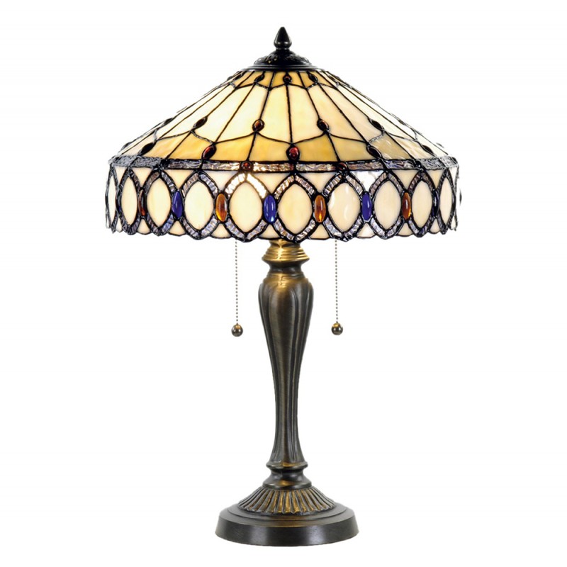LumiLamp Tiffany Tischleuchte Standard – Handgefertigte Jugendstil Lampe Mehrfarbig / Beige | 5LL-5497