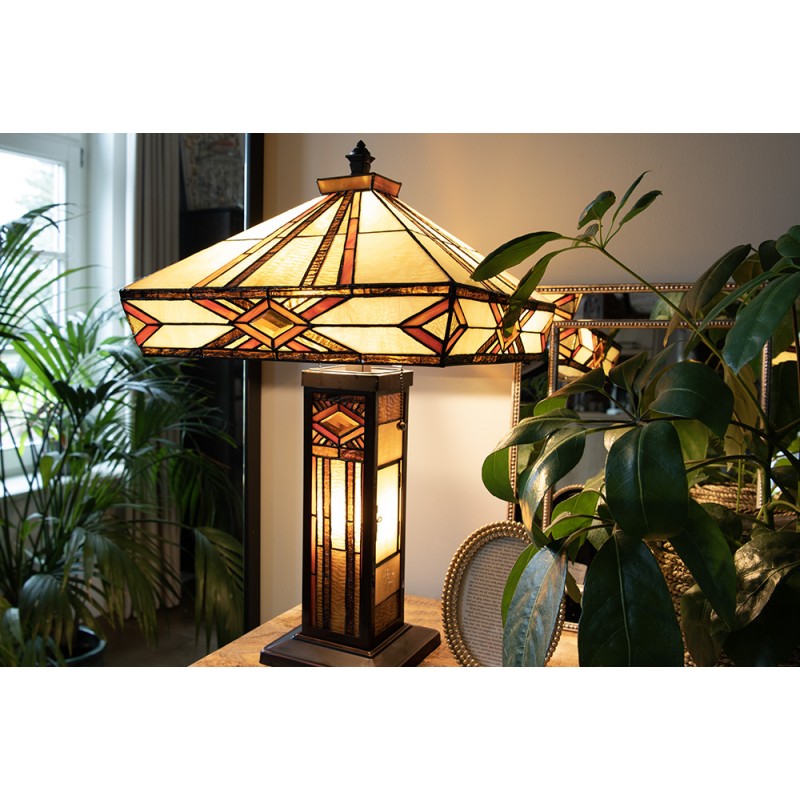 LumiLamp Tiffany Tischleuchte Standard – Handgefertigte Jugendstil Lampe Mehrfarbig / Beige | 5LL-5520